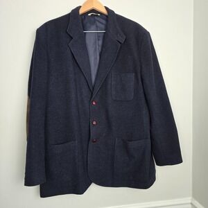 Vintage GAP Men's Wool‎ Blazer Jacket XL Navy Blue Suede Elbow Patches 90s Y2K